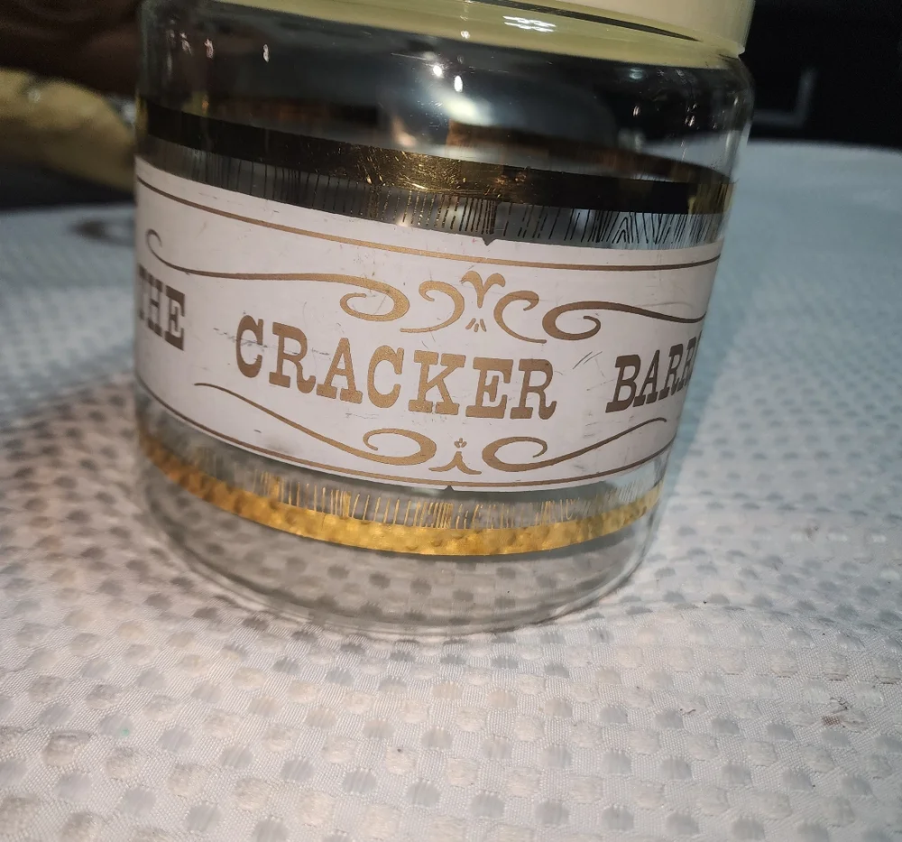 VINTAGE PYREX EUC THE CRACKER BARREL JAR GLASS CANISTER STORAGE WITH LID